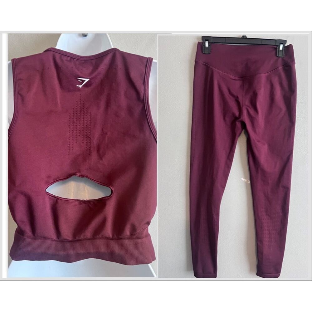 gymshark sweat seamless set (TOP AND‎ LEGGINGS) Plum Pink SIZE L - Picture 2 of 12